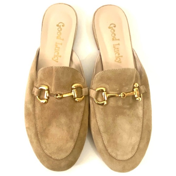 Good Lucky Suede Tan & Gold Slip on Loafers - Picture 5 of 8
